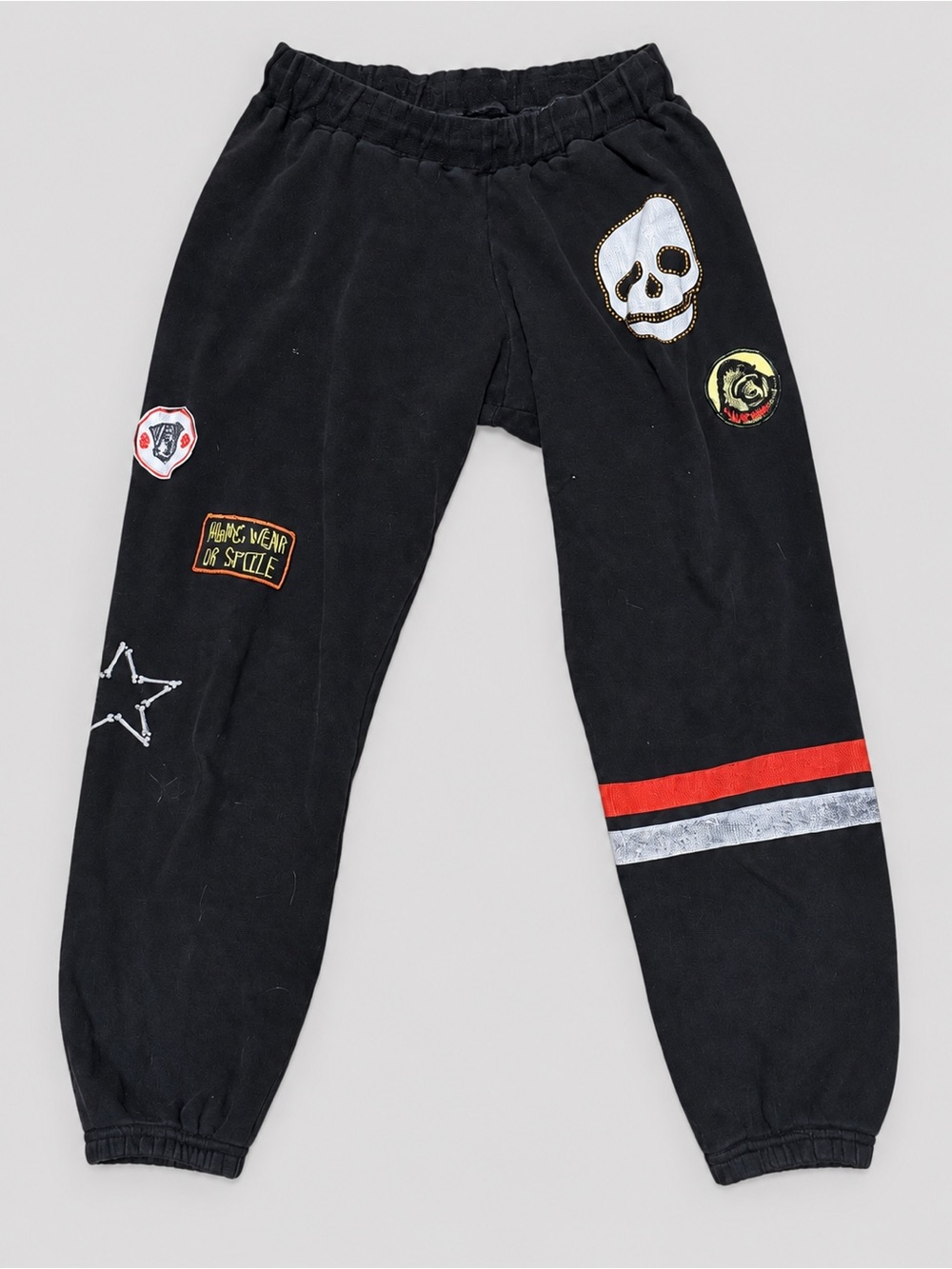 Lauren Moshi Black Skull Patch Jogger Sweatpants Size Small